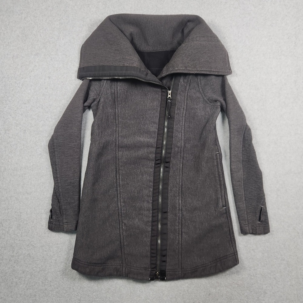Lululemon Jacket Womens 4 Virasana Wrap Blanket Moto‎ Asymmetric Long Shawl Gray
